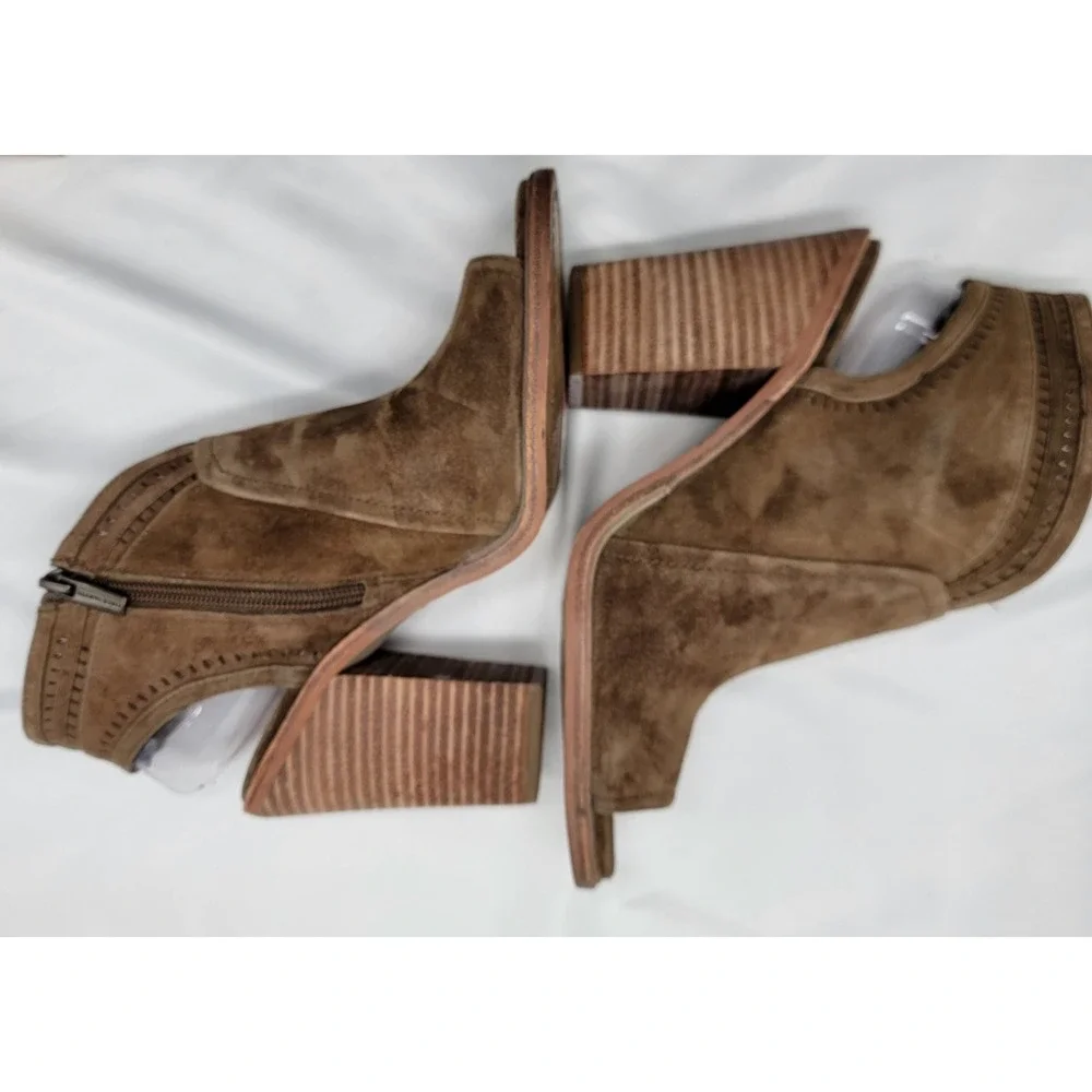 Vince Camuto Women's Taupe/Brown Koral Suede Peep Toe Slingback Booties - 9